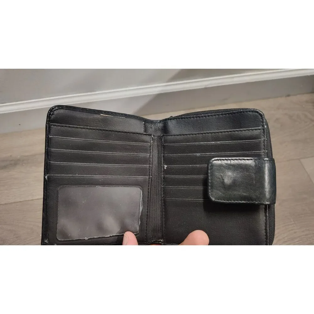 Rolfs Black Leather tri fold‎ multi compartment wallet